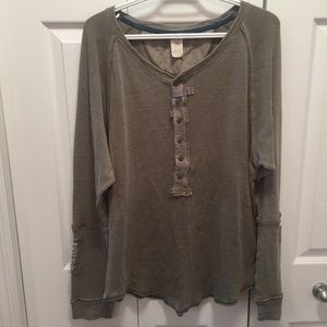 We The Free Long Sleeve Thermal 1/4 Button Down Te